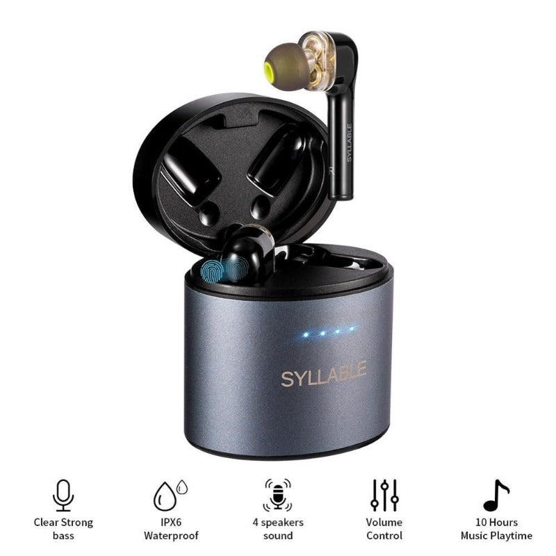 Syllable Noise Canceling Wireless Headphones- Metallic Black-BlueRockCanda