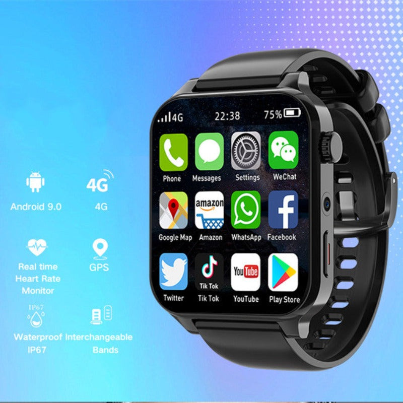 Android Smart Watch HD Large Screen To Play Games And Listen To Music-Black On Black-BlueRockCanada