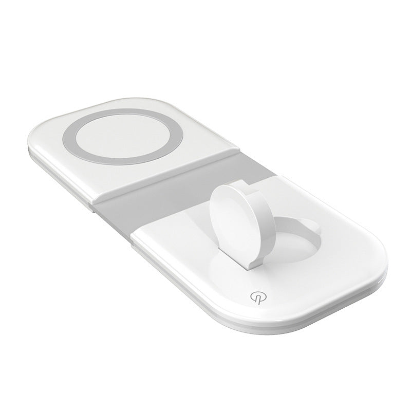 Two in One Folding Dual Magnetic Wireless Charger Pad - BlueRockCanada White / USB