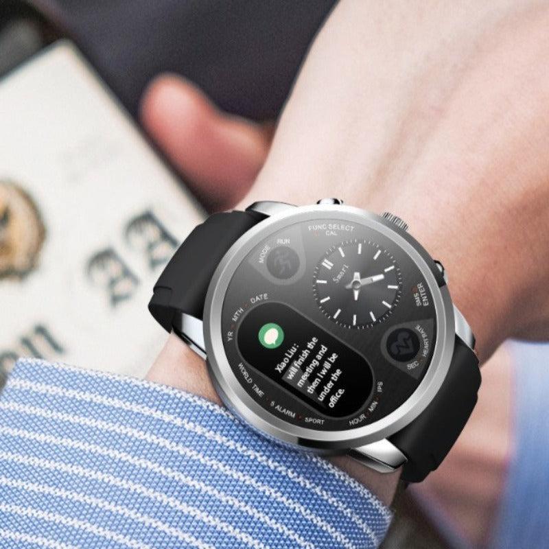 Men's Sports Smartwatch with dual time zone display - BlueRockCanada Black, Silver