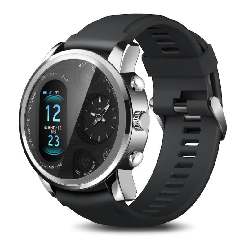 Men's Sports Smartwatch with dual time zone display - BlueRockCanada Black, Silver