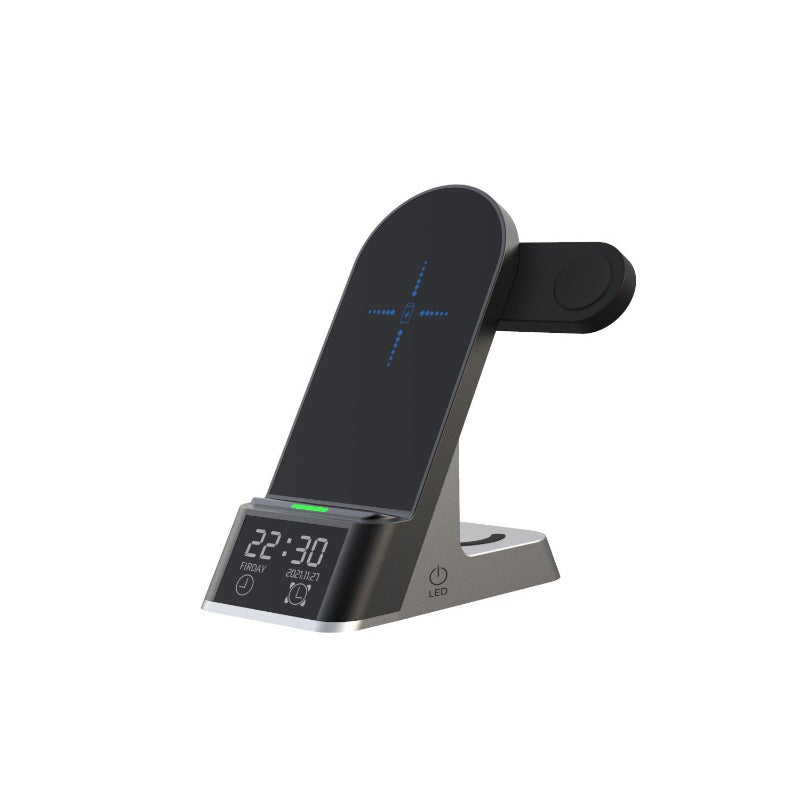 Apple Compatible Multifunctional 3 in 1 Wireless Charging Station With Alarm Clock - BlueRockCanada Black / H35 / USB
