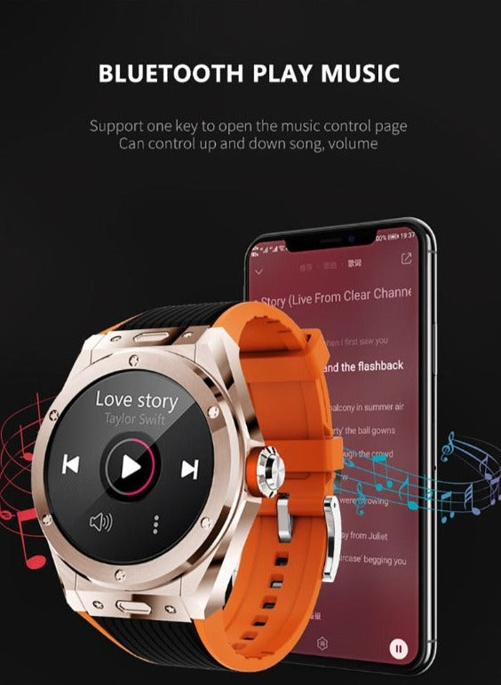 MV58 Sports Smart Watch Bluetooth Call Music Pedometer Sleep Heart Rate Monitoring-Black On Orange Strap-BlueRockCanada