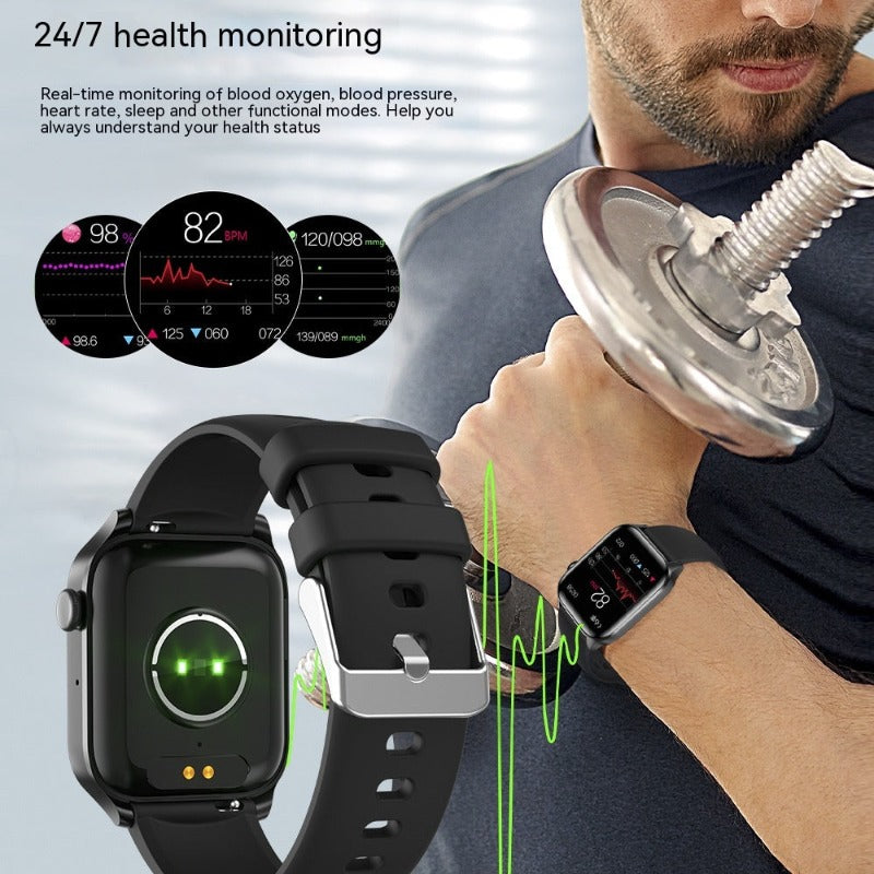 Sports Smart Watch Heart Rate Blood Oxygen Health Monitoring Bracelet-Black on Black Silicone-BlueRockCanada