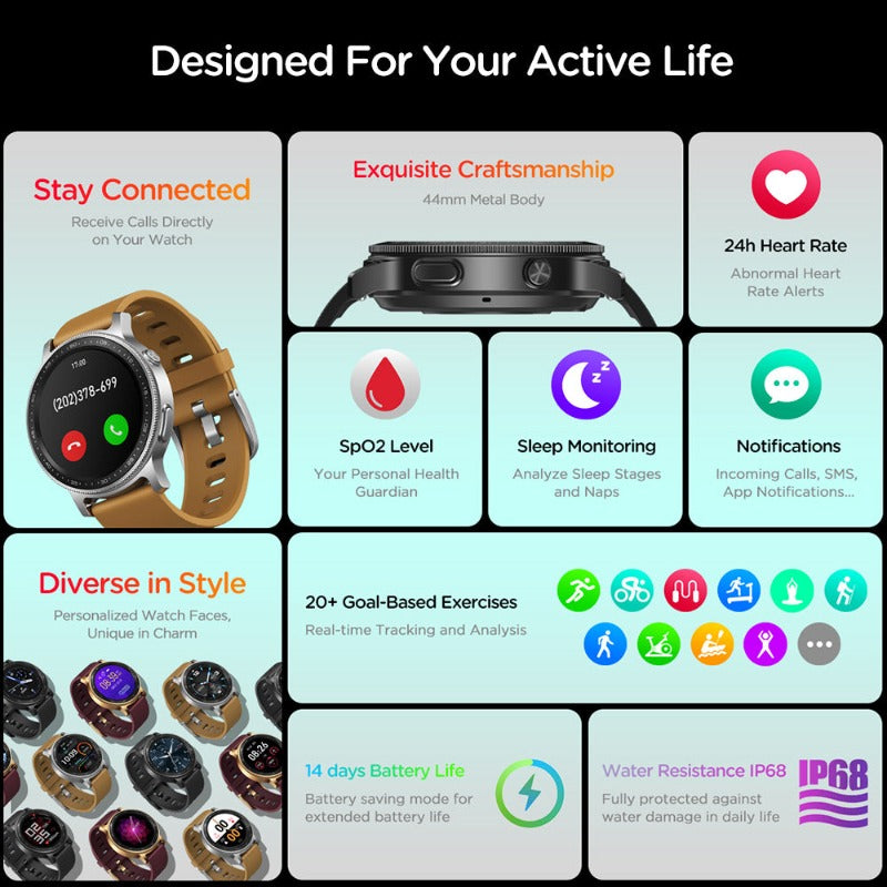 Zeblaze GTR 2 BT Call Smart Watch Blood Pressure Heart Rate Monitoring-Display of Various Watch Modes-BlueRockCanada
