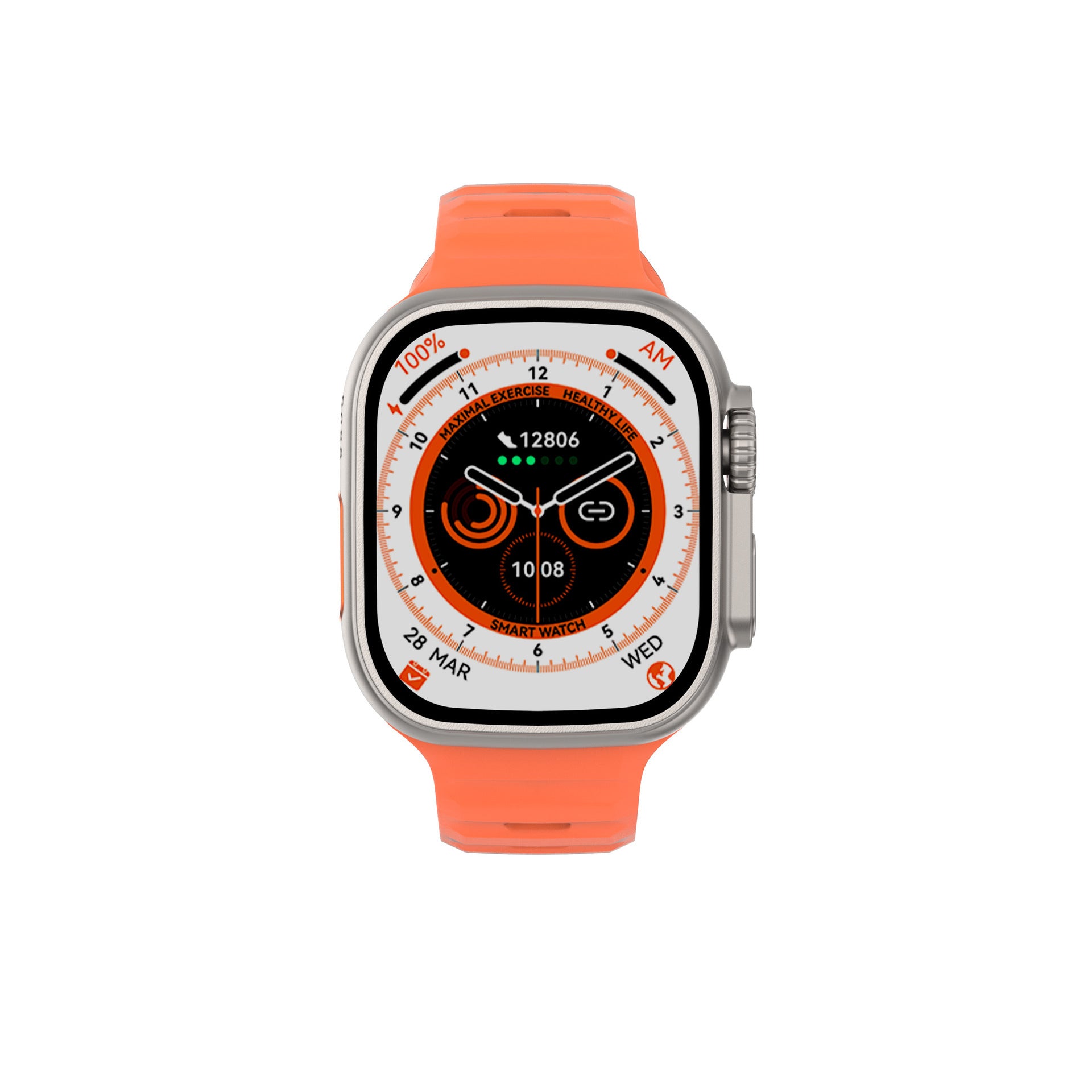 DT8 Smart Watch Fully Compatible System - Titanium on Orange Strap - BlueRockCanada