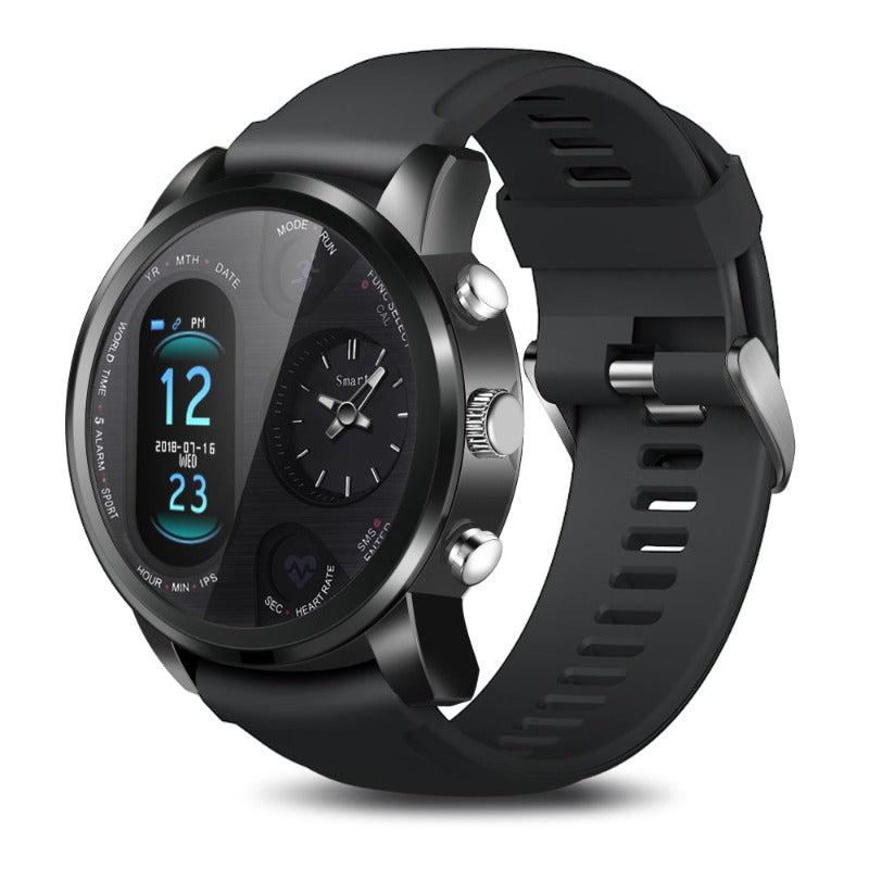 Men's Sports Smartwatch with dual time zone display - BlueRockCanada Black, Silver