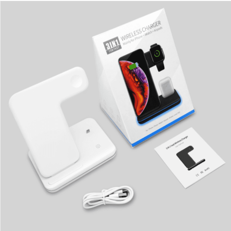 Wireless 3 In 1 Charger Pad Compatible with most phones, Smart Watch & Earbuds - BlueRockCanada Black Charger Only, White Charger Only, Black With Charger Plug Combo, Black Charging Plug US, White With Charger Plug Combo