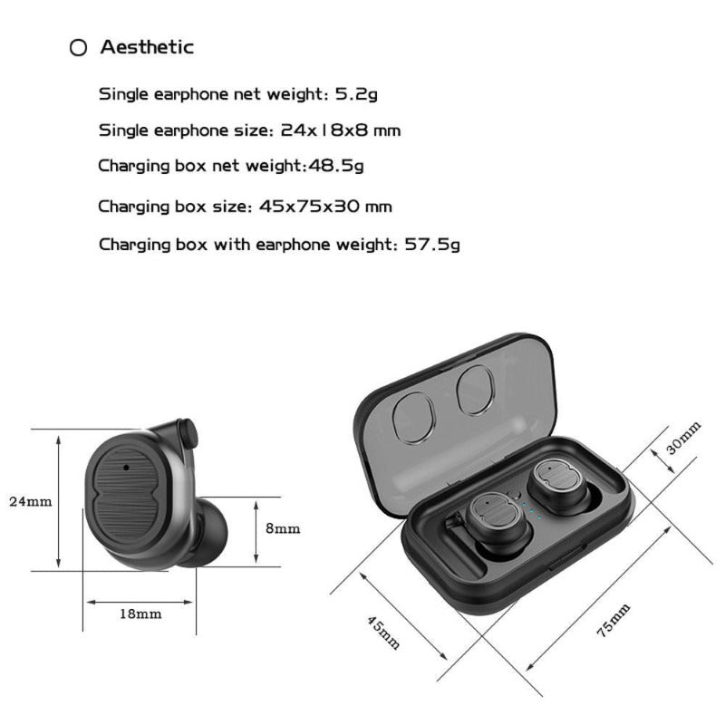 Mini True Wireless  5.0 Twin Earbuds Headphones - BlueRockCanada Black
